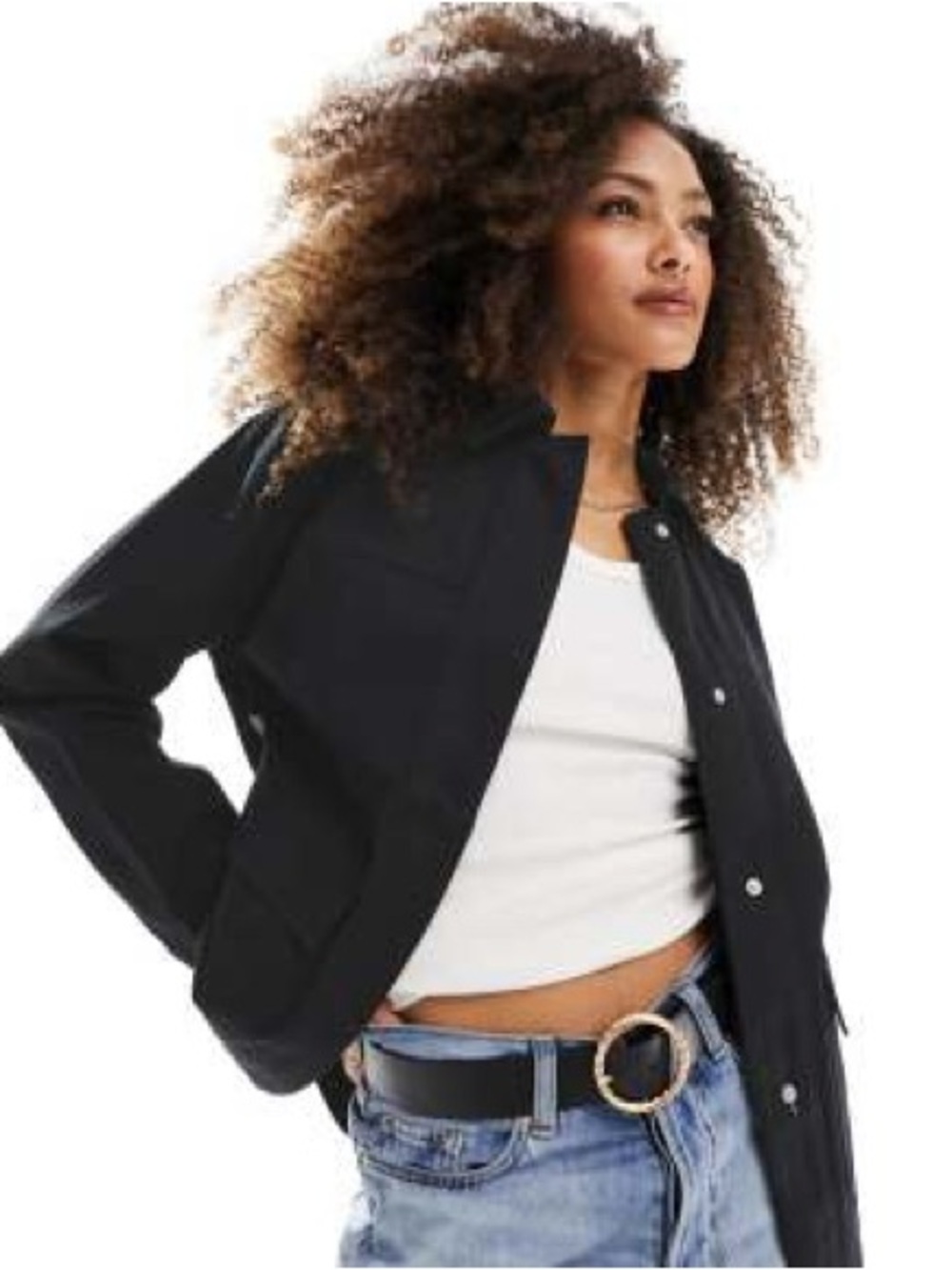 ASOS DESIGN Black Cotton Twill Snap-Front Shacket w/ Pockets
